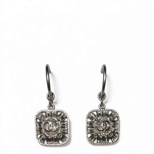 Chanel Crystal Baguette CC 2009 Drop Earrings Silver